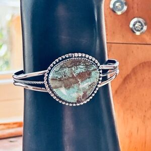 VINTAGE STERLING Silver and Turquoise Bracelet.  Signed D ‘70